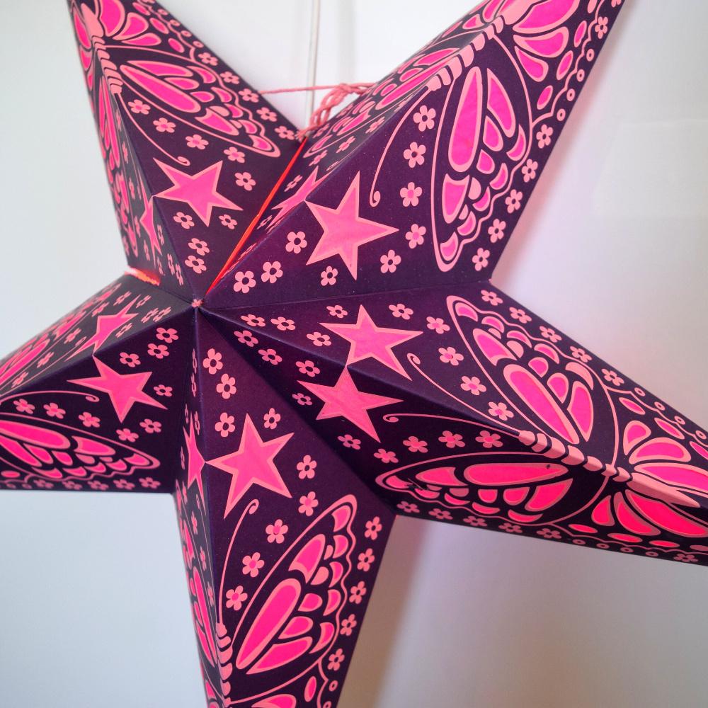 24" Purple Pink Butterfly Stars Paper Star Lantern, Hanging Wedding & Party Decoration