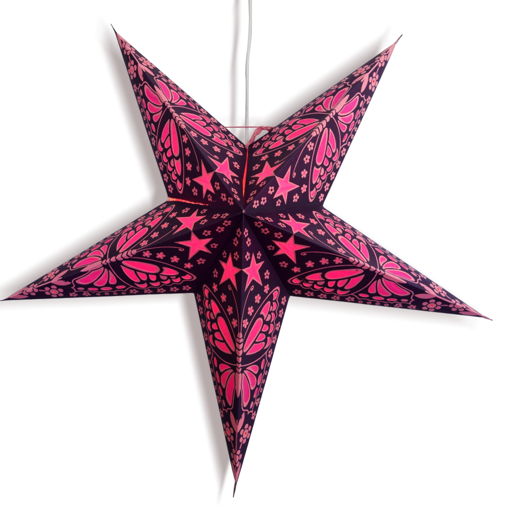 24" Purple Pink Butterfly Stars Paper Star Lantern, Hanging Wedding & Party Decoration