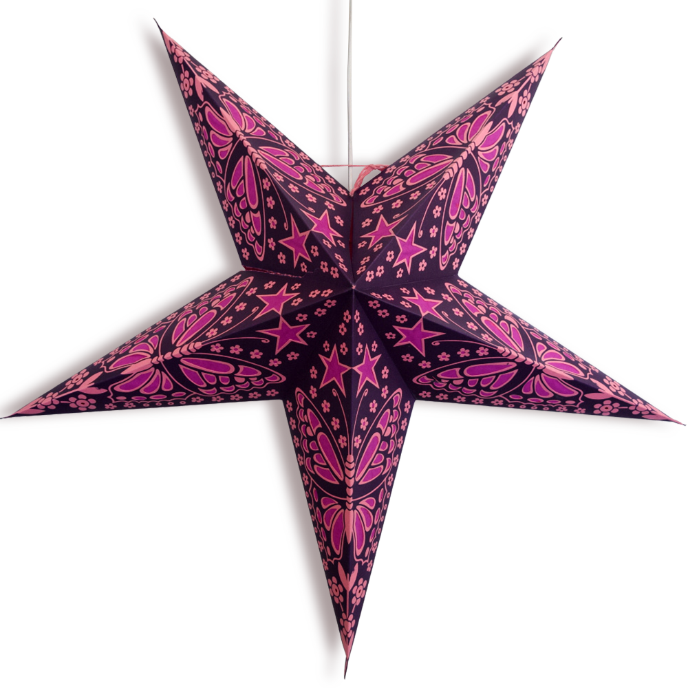 24" Purple Pink Butterfly Stars Paper Star Lantern, Hanging Wedding & Party Decoration