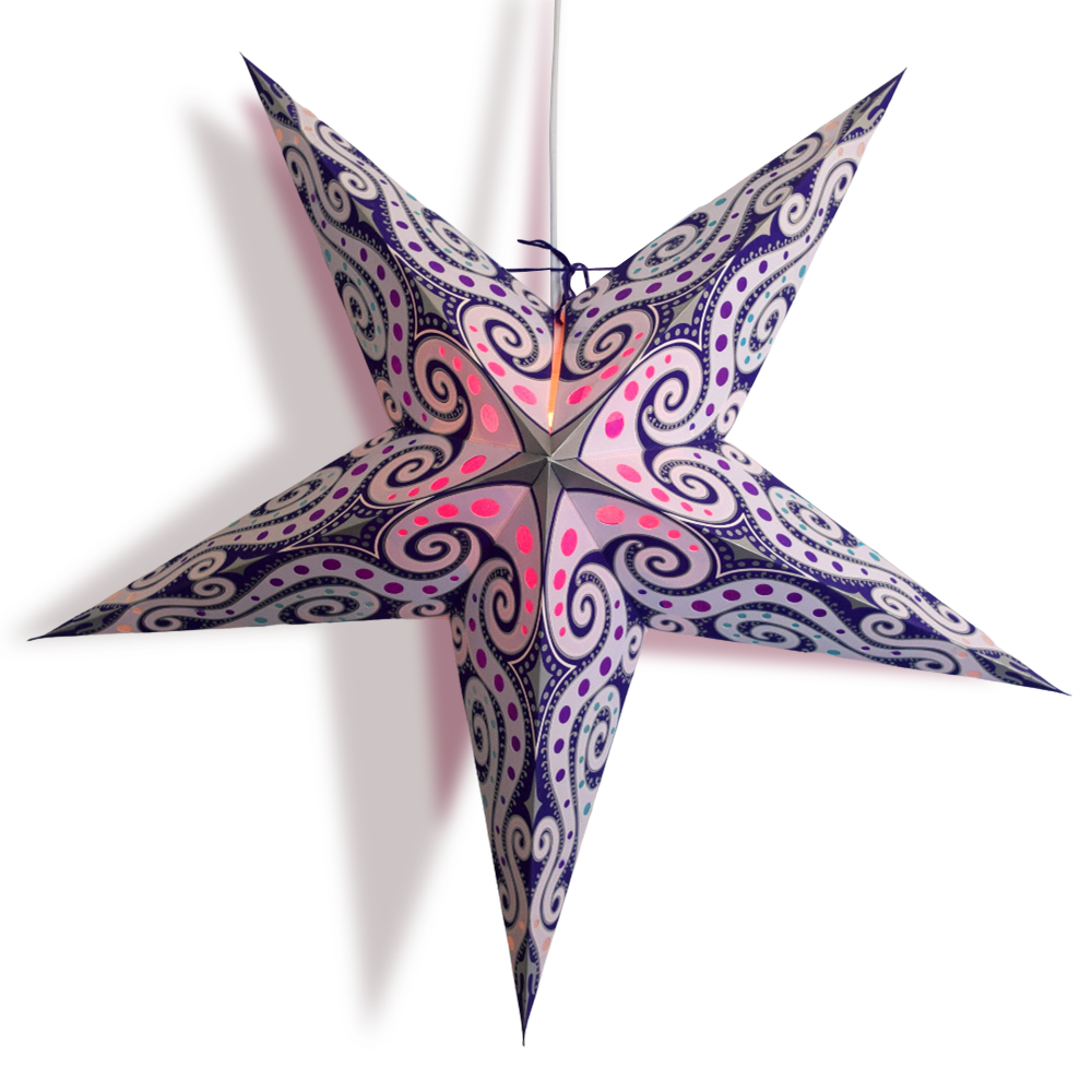 24" Lavender Purple Mouri Blue Paper Star Lantern, Hanging