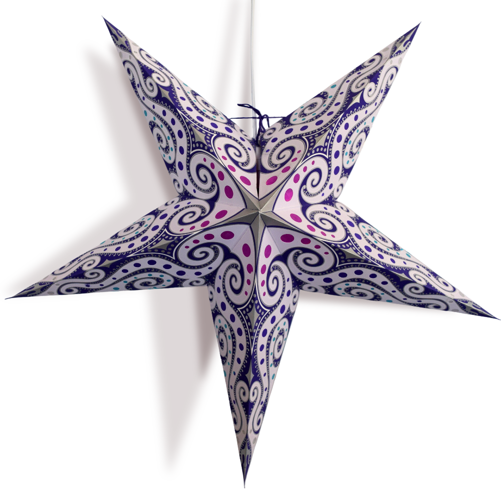 24" Lavender Purple Mouri Blue Paper Star Lantern, Hanging