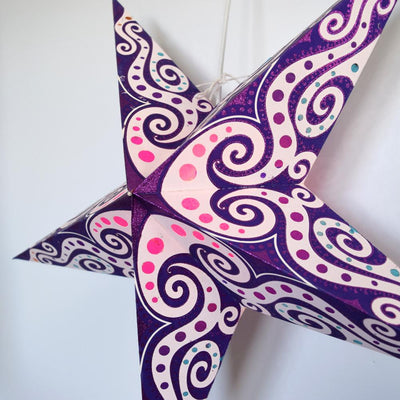 24" Purple Pink Mouri Blue Paper Star Lantern, Hanging