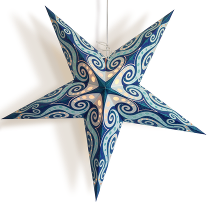 24" Turquoise Blue Mouri Glitter Paper Star Lantern, Hanging