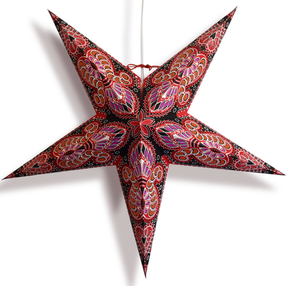 24" Red Black Peacock Blue Paper Star Lantern, Hanging