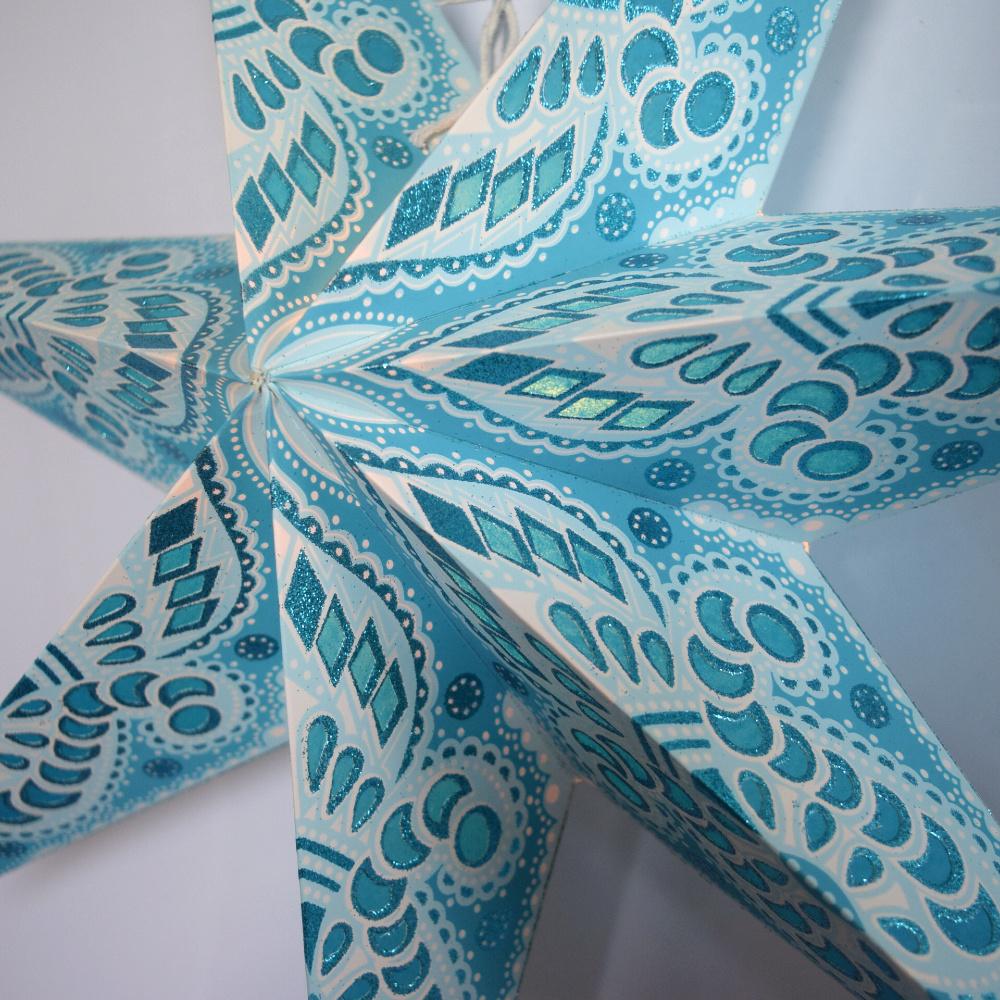 24" Turquoise Blue Peacock 7-Point Paper Star Lantern, Hanging