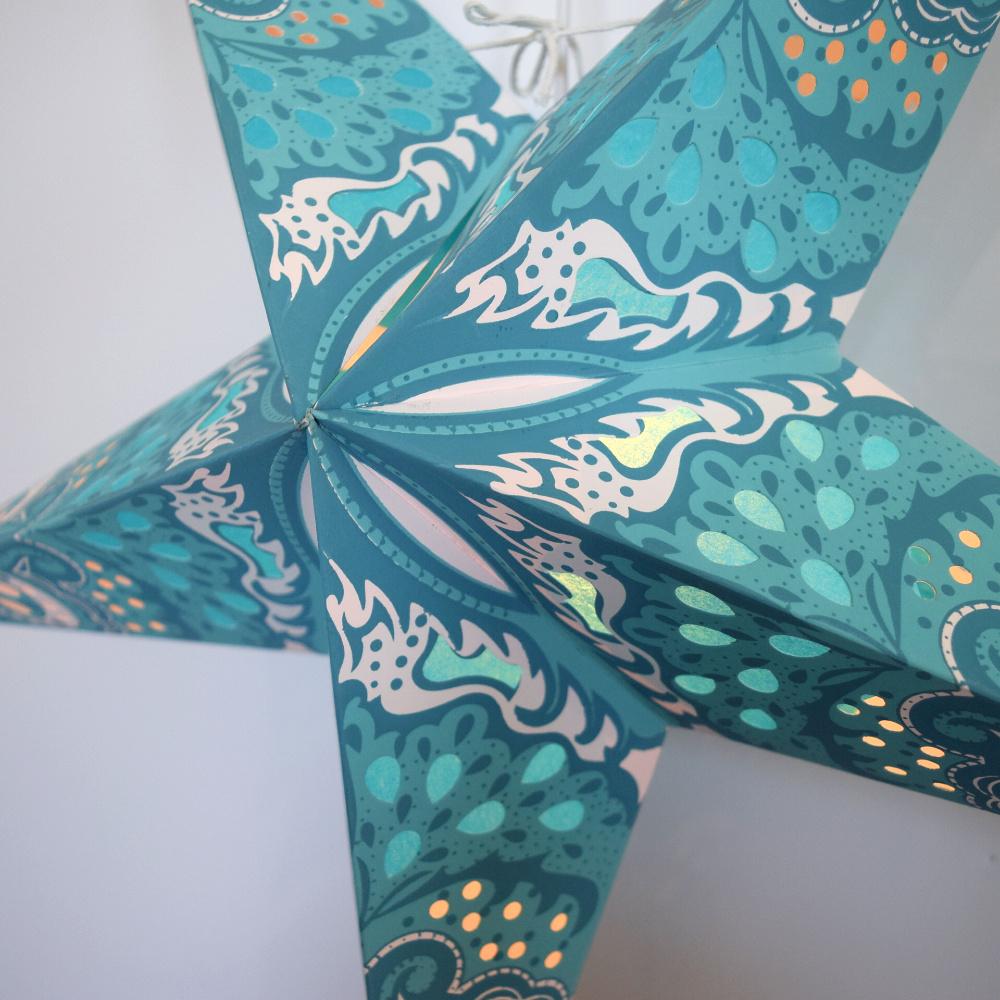 24" Turquoise Blue Rain Paper Star Lantern, Chinese Hanging Wedding & Party Decoration