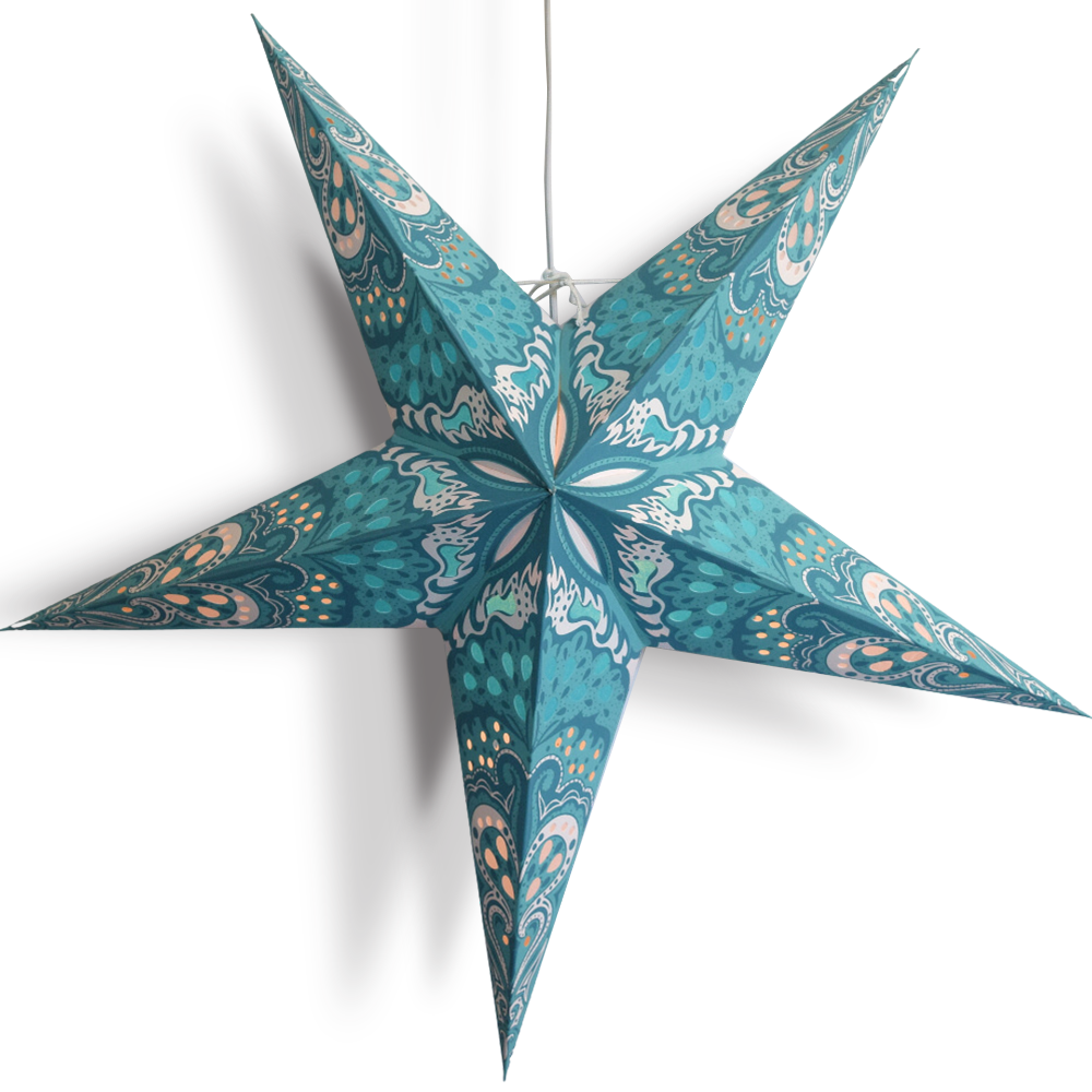 24" Turquoise Blue Rain Paper Star Lantern, Chinese Hanging Wedding & Party Decoration