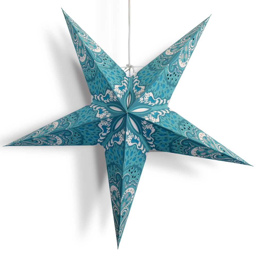 24" Turquoise Blue Rain Paper Star Lantern, Chinese Hanging Wedding & Party Decoration