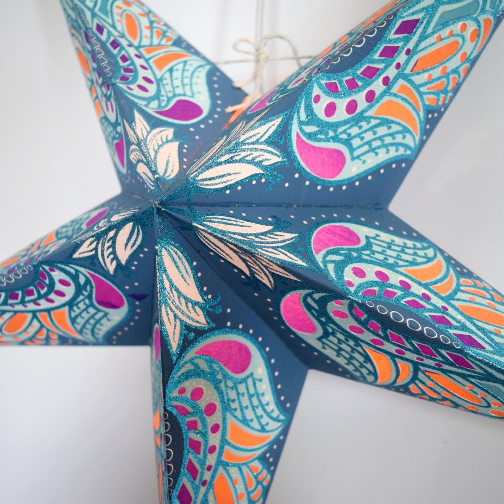24" Blue Angel Gold Glitter Paper Star Lantern, Hanging Wedding & Party Decoration