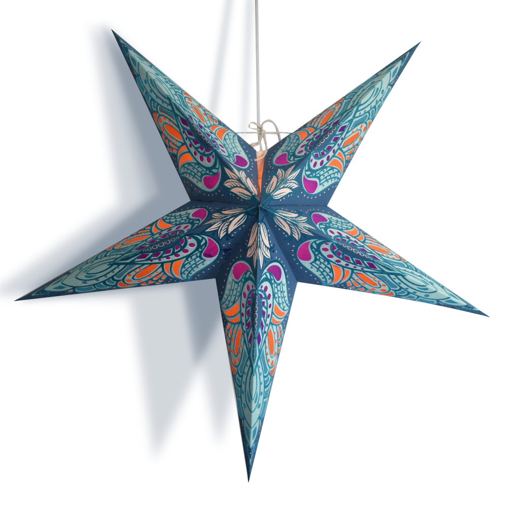 24" Blue Angel Gold Glitter Paper Star Lantern, Hanging Wedding & Party Decoration