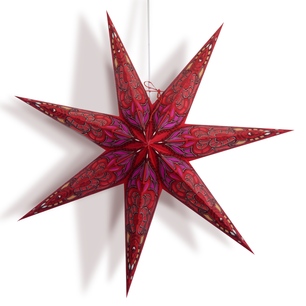 24" Red Babylon Glitter Paper Star Lantern, Hanging Wedding & Party Decoration