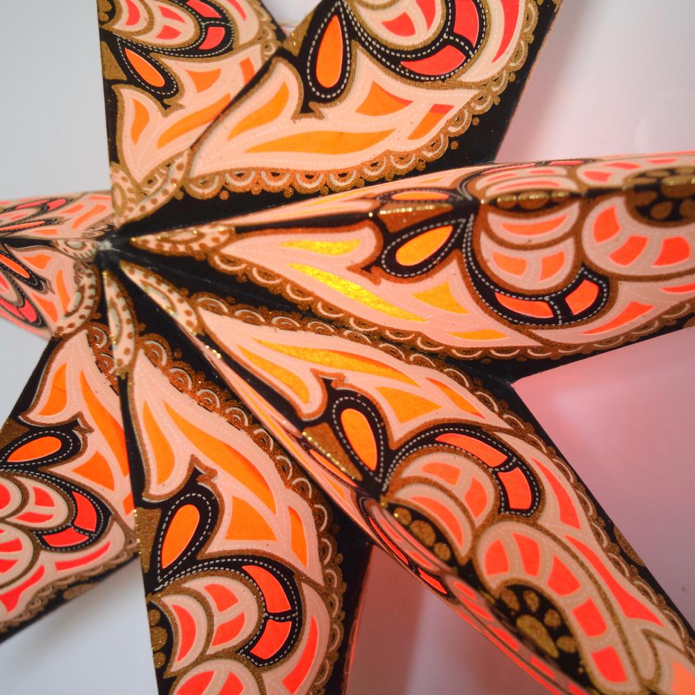 24" Black Orange Babylon Glitter Paper Star Lantern, Hanging Wedding & Party Decoration