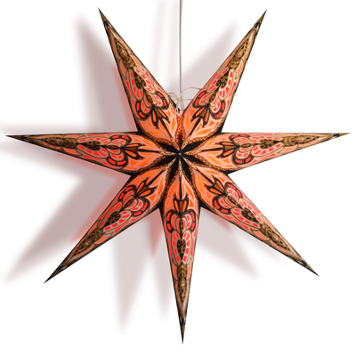 24" Black Orange Babylon Glitter Paper Star Lantern, Hanging Wedding & Party Decoration