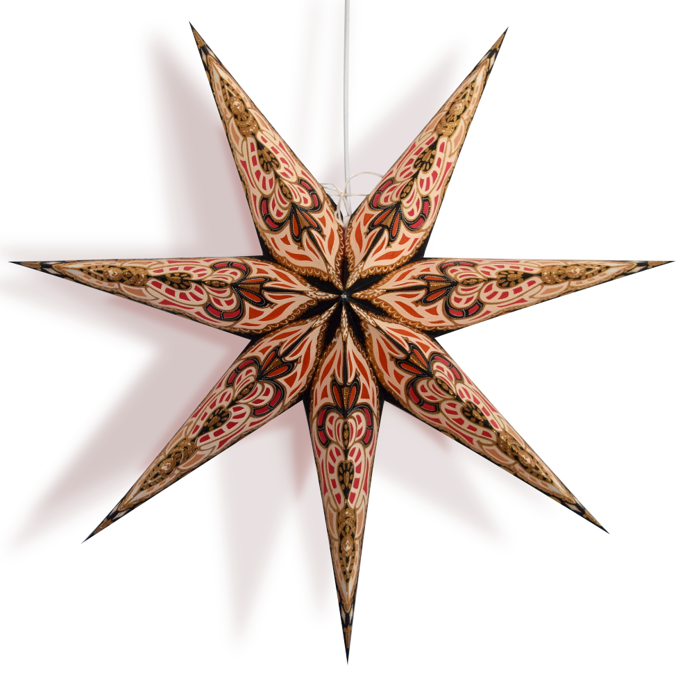 24" Black Orange Babylon Glitter Paper Star Lantern, Hanging Wedding & Party Decoration