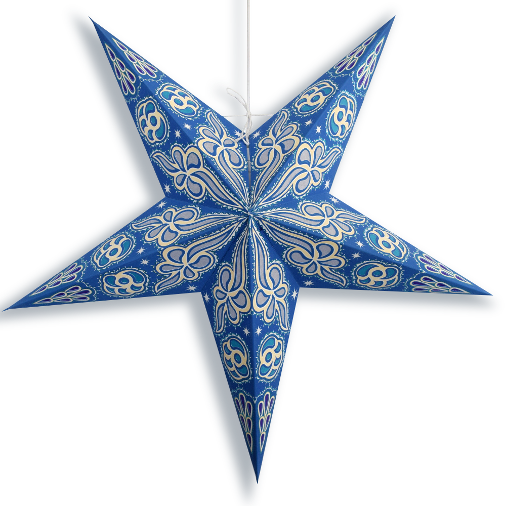 24" Blue Breeze Glitter Paper Star Lantern, Hanging Wedding & Party Decoration
