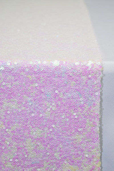 BLOWOUT (50 PACK) White and Pink Iridescent Sequin Table Runner - 12 x 108 Inch