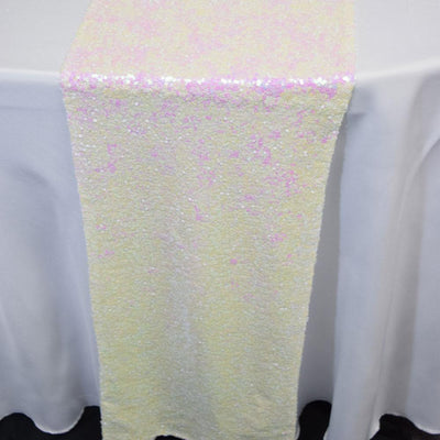 BLOWOUT (50 PACK) White and Pink Iridescent Sequin Table Runner - 12 x 108 Inch