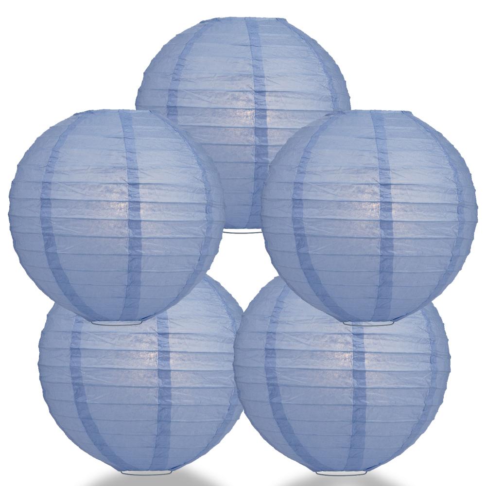 5 PACK | 12" Serenity Blue Even Ribbing Round Paper Lanterns - AsianImportStore.com - B2B Wholesale Lighting and Decor