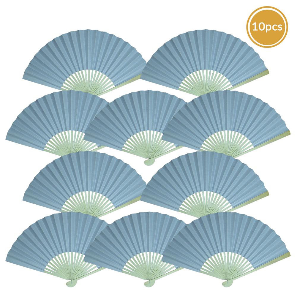 9" Serenity Blue Paper Hand Fans for Weddings, Premium Paper Stock (10 Pack) - AsianImportStore.com - B2B Wholesale Lighting and Decor
