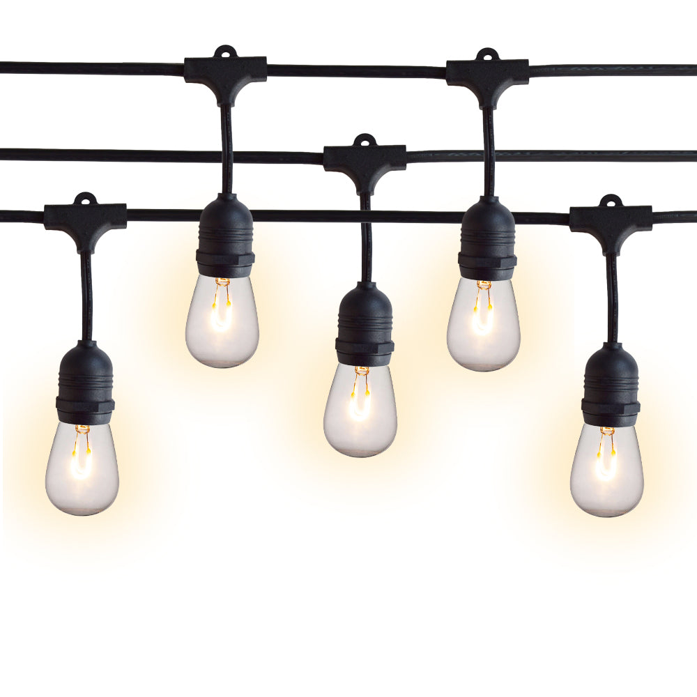BLOWOUT 48-Foot Shatterproof S14 LED Filament String Light Outdoor Commercial Weatherproof SJTW Suspended Cord Black, 15 Bulb, 15 Total Watts