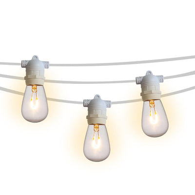 24 Socket Outdoor Commercial Shatterproof LED String Light Set, 54 FT White Cord w/ E26, Weatherproof SJTW