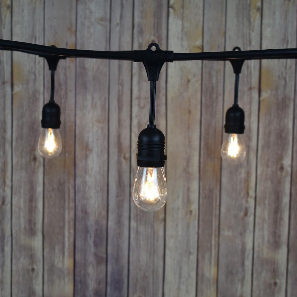 48-Foot Shatterproof S14 LED Filament String Light Outdoor Commercial Weatherproof SJTW Suspended Cord Black, 15 Bulb, 15 Total Watts - AsianImportStore.com - B2B Wholesale Lighting and Decor