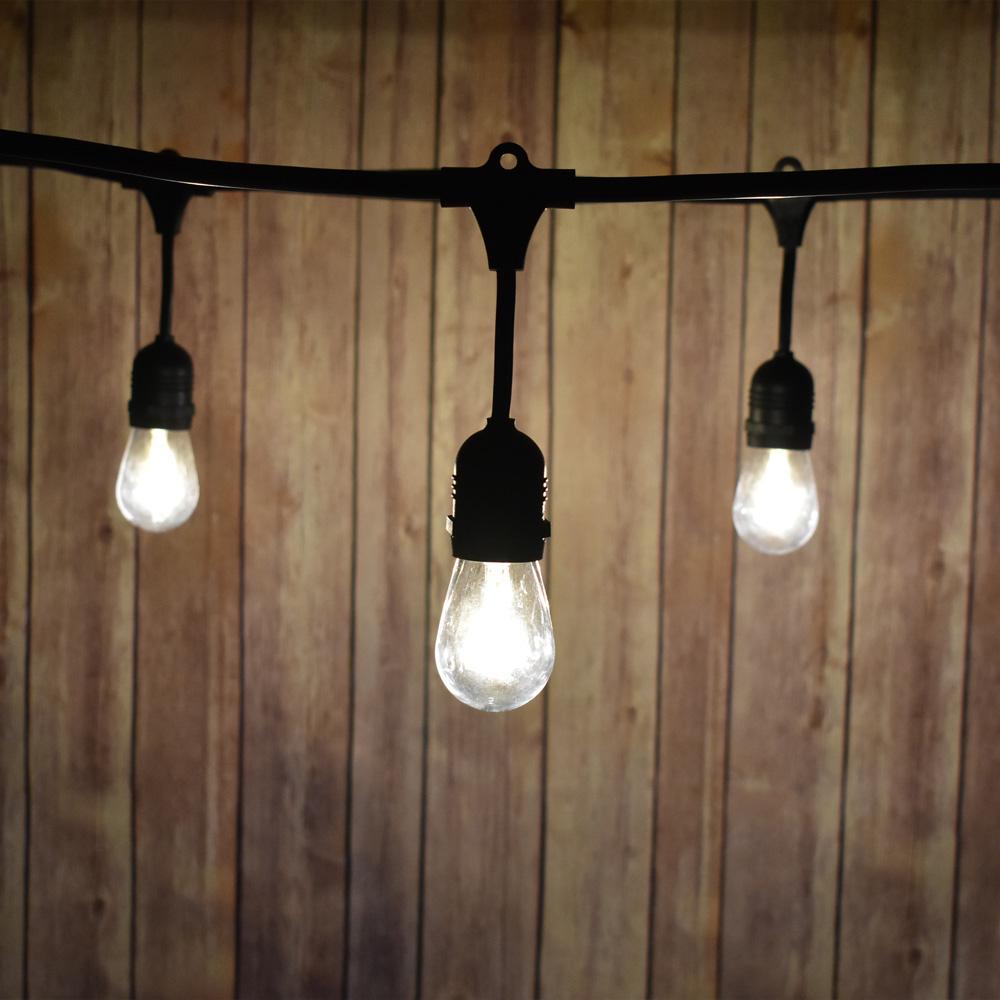 BLOWOUT 48-Foot Shatterproof S14 LED Filament String Light Outdoor Commercial Weatherproof SJTW Suspended Cord Black, 15 Bulb, 15 Total Watts