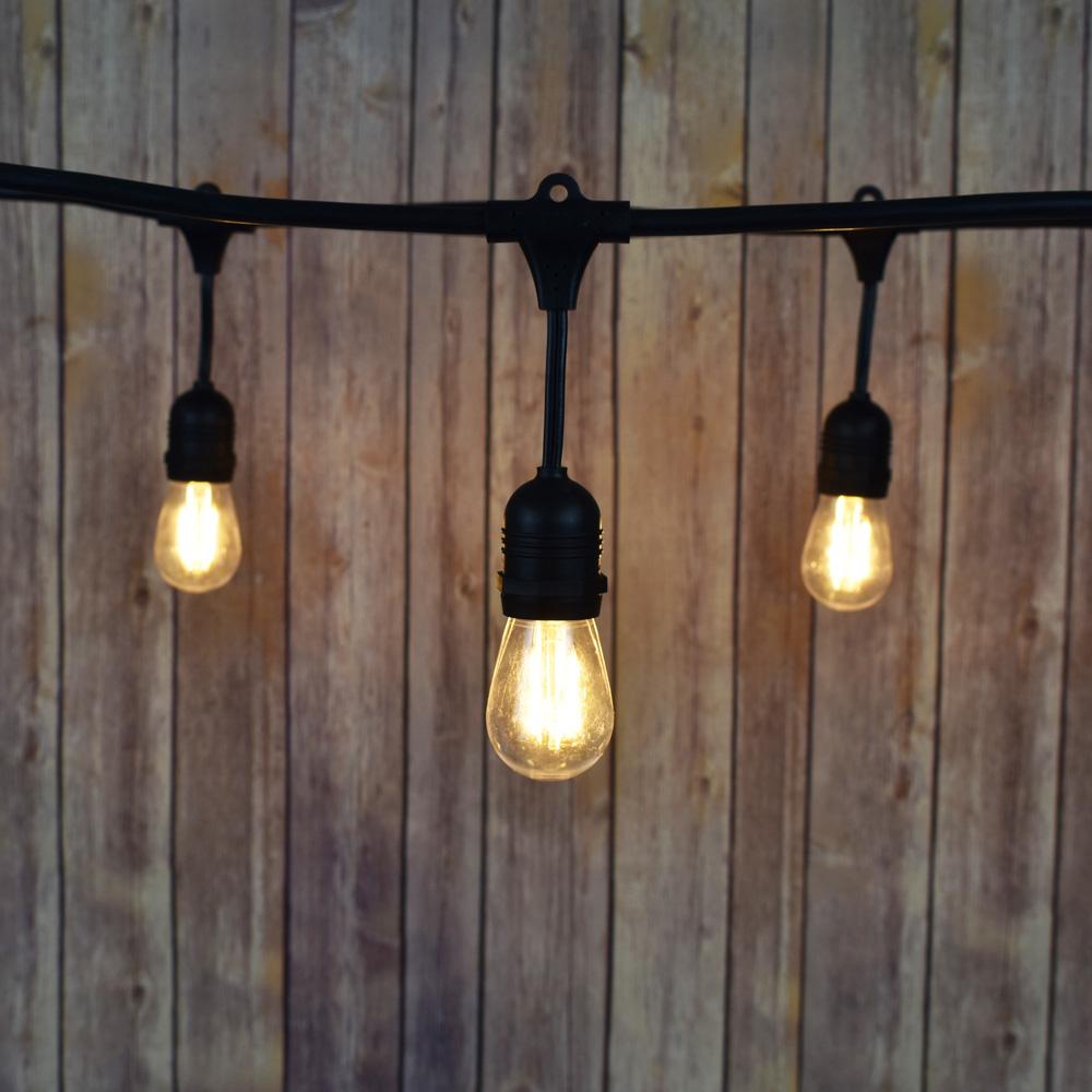 48-Foot Shatterproof S14 LED Filament String Light Outdoor Commercial Weatherproof SJTW Suspended Cord Black, 15 Bulb, 30 Total Watts, Grounded - AsianImportStore.com - B2B Wholesale Lighting and Decor