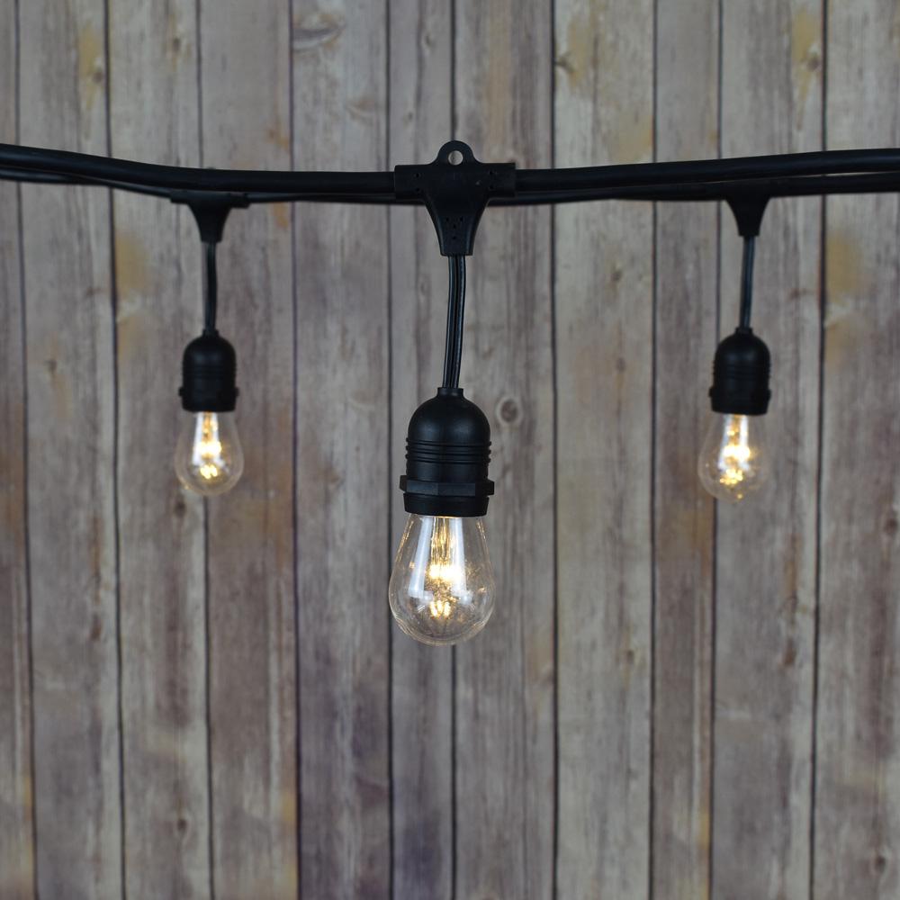 48-Foot Shatterproof S14 Warm White LED String Light Outdoor Commercial Weatherproof SJTW Suspended Cord Black, 15 Bulb, 10.5 Total Watts, Grounded - AsianImportStore.com - B2B Wholesale Lighting and Decor