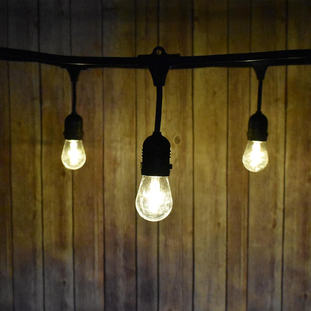 (Discontinued) 48-Foot Shatterproof S14 Warm White LED String Light Outdoor Commercial Weatherproof SJTW Suspended Cord Black, 15 Bulb, 10.5 Total Watts, Grounded