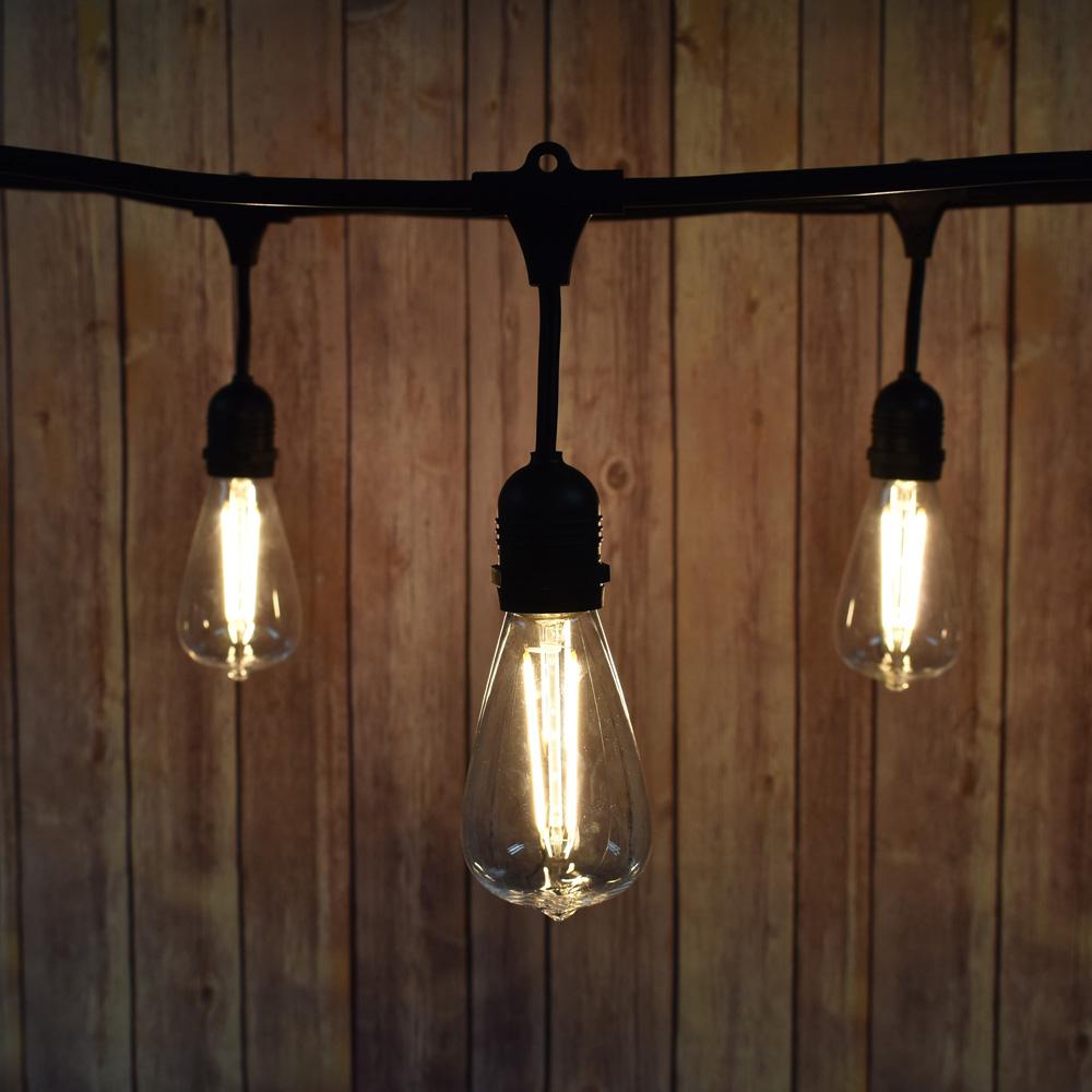  48-Foot Shatterproof ST64 LED Filament String Light Outdoor Commercial Weatherproof SJTW Suspended Cord Black, 15 Bulb, 30 Total Watts, Grounded - AsianImportStore.com - B2B Wholesale Lighting and Decor