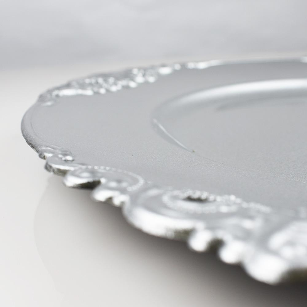  BULK PACK (6) | 13 Inch Silver Heavy Duty Wedding Charger Plate With Medieval Trim - AsianImportStore.com - B2B Wholesale Lighting and Decor