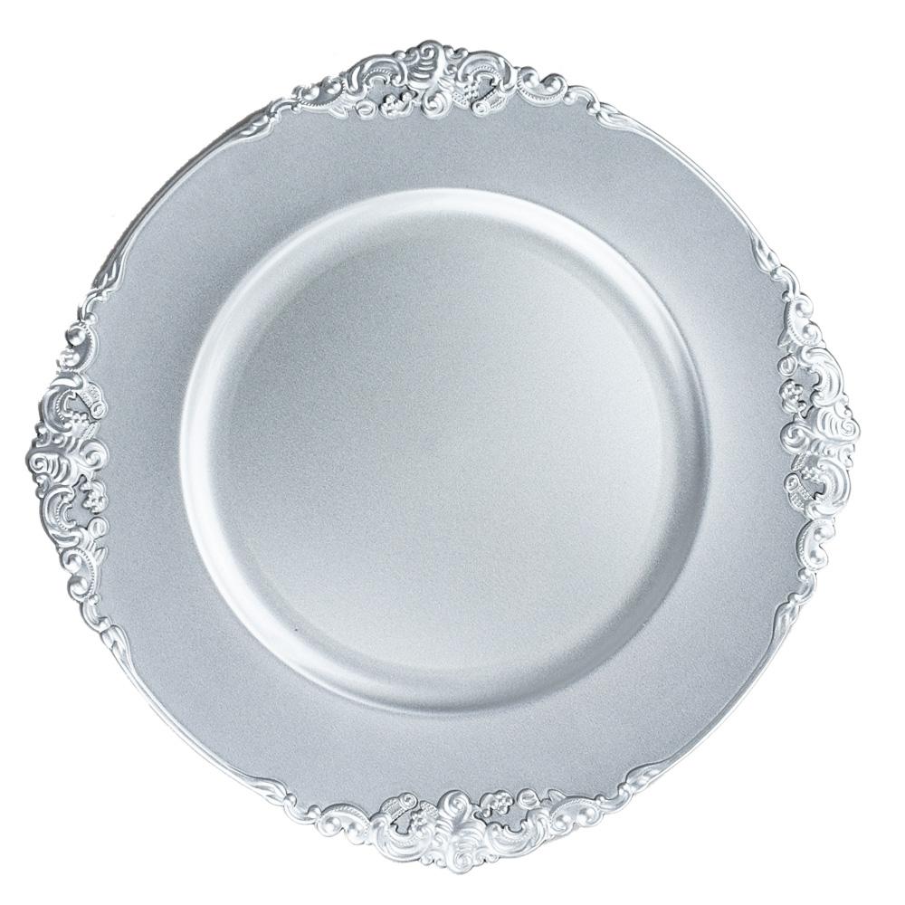  BULK PACK (6) | 13 Inch Silver Heavy Duty Wedding Charger Plate With Medieval Trim - AsianImportStore.com - B2B Wholesale Lighting and Decor