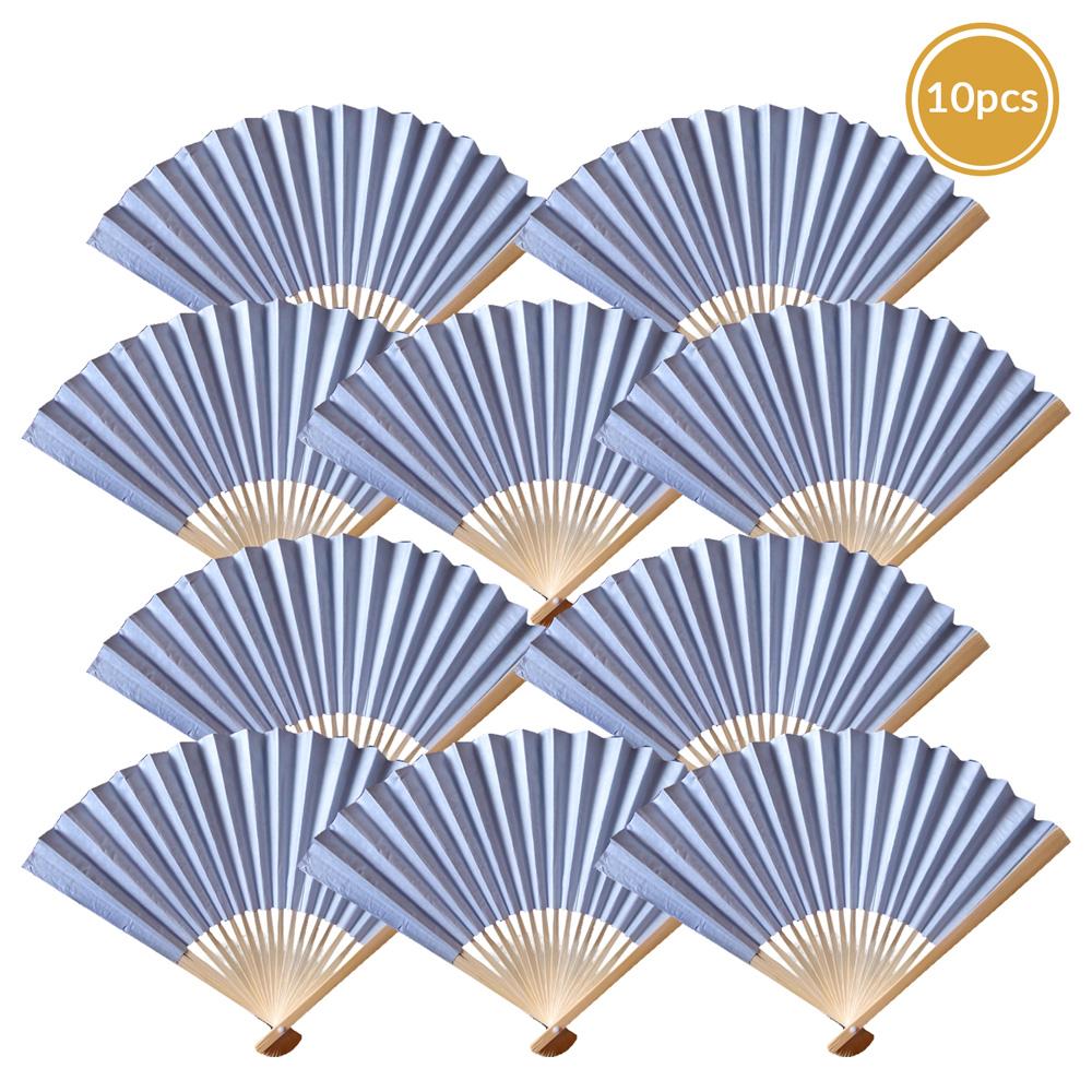9" Silver Paper Hand Fans for Weddings, Premium Paper Stock (10 Pack) - AsianImportStore.com - B2B Wholesale Lighting and Decor