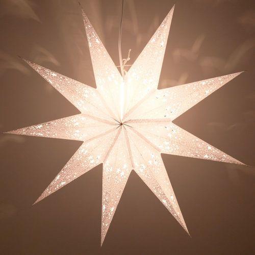 3-PACK + Cord | 9 Point Silver Diamonds Glitter 24" Illuminated Paper Star Lanterns and Lamp Cord Hanging Decorations - AsianImportStore.com - B2B Wholesale Lighting and Decor