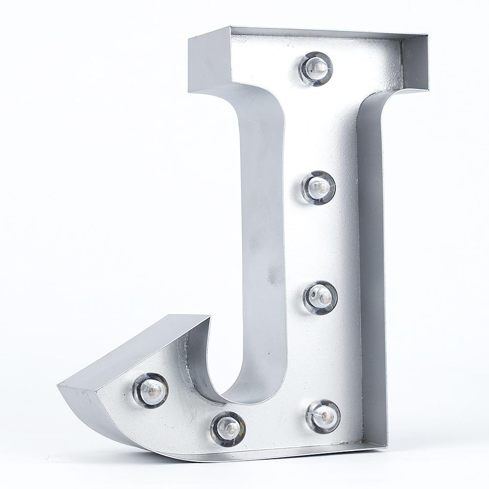  Silver Marquee Light Letter 'J' LED Metal Sign (8 Inch, Battery Operated w/ Timer) - AsianImportStore.com - B2B Wholesale Lighting and Decor