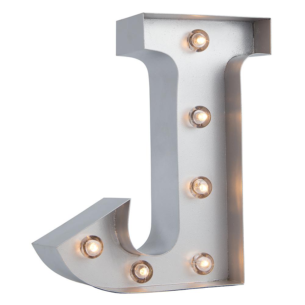  Silver Marquee Light Letter 'J' LED Metal Sign (8 Inch, Battery Operated w/ Timer) - AsianImportStore.com - B2B Wholesale Lighting and Decor