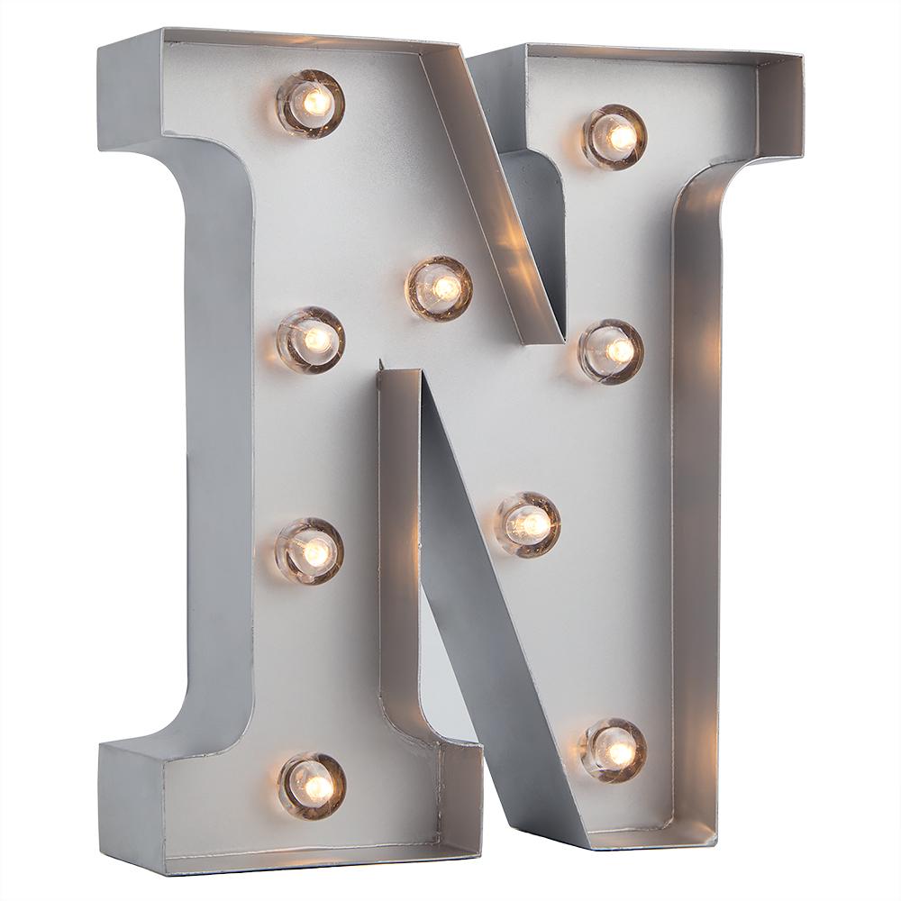 Silver Marquee Light Letter 'N' LED Metal Sign (8 Inch, Battery Operated w/ Timer) - AsianImportStore.com - B2B Wholesale Lighting and Decor