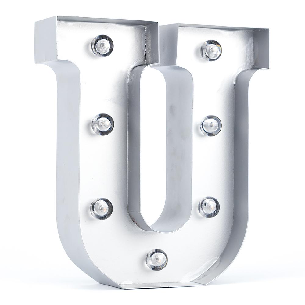  Silver Marquee Light Letter 'U' LED Metal Sign (8 Inch, Battery Operated w/ Timer) - AsianImportStore.com - B2B Wholesale Lighting and Decor