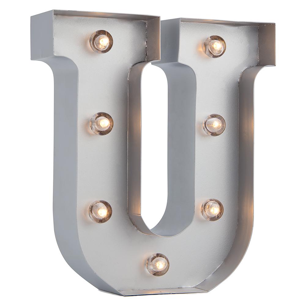 Silver Marquee Light Letter 'U' LED Metal Sign (8 Inch, Battery Operated w/ Timer) - AsianImportStore.com - B2B Wholesale Lighting and Decor