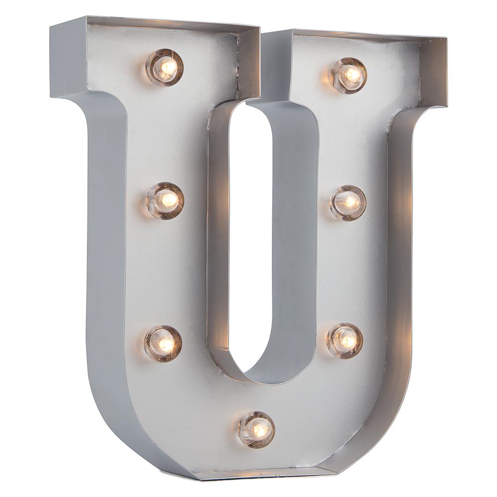  Silver Marquee Light Letter 'U' LED Metal Sign (8 Inch, Battery Operated w/ Timer) - AsianImportStore.com - B2B Wholesale Lighting and Decor