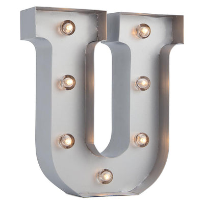 Silver Marquee Light Letter 'U' LED Metal Sign (8 Inch, Battery Operated w/ Timer) - AsianImportStore.com - B2B Wholesale Lighting and Decor