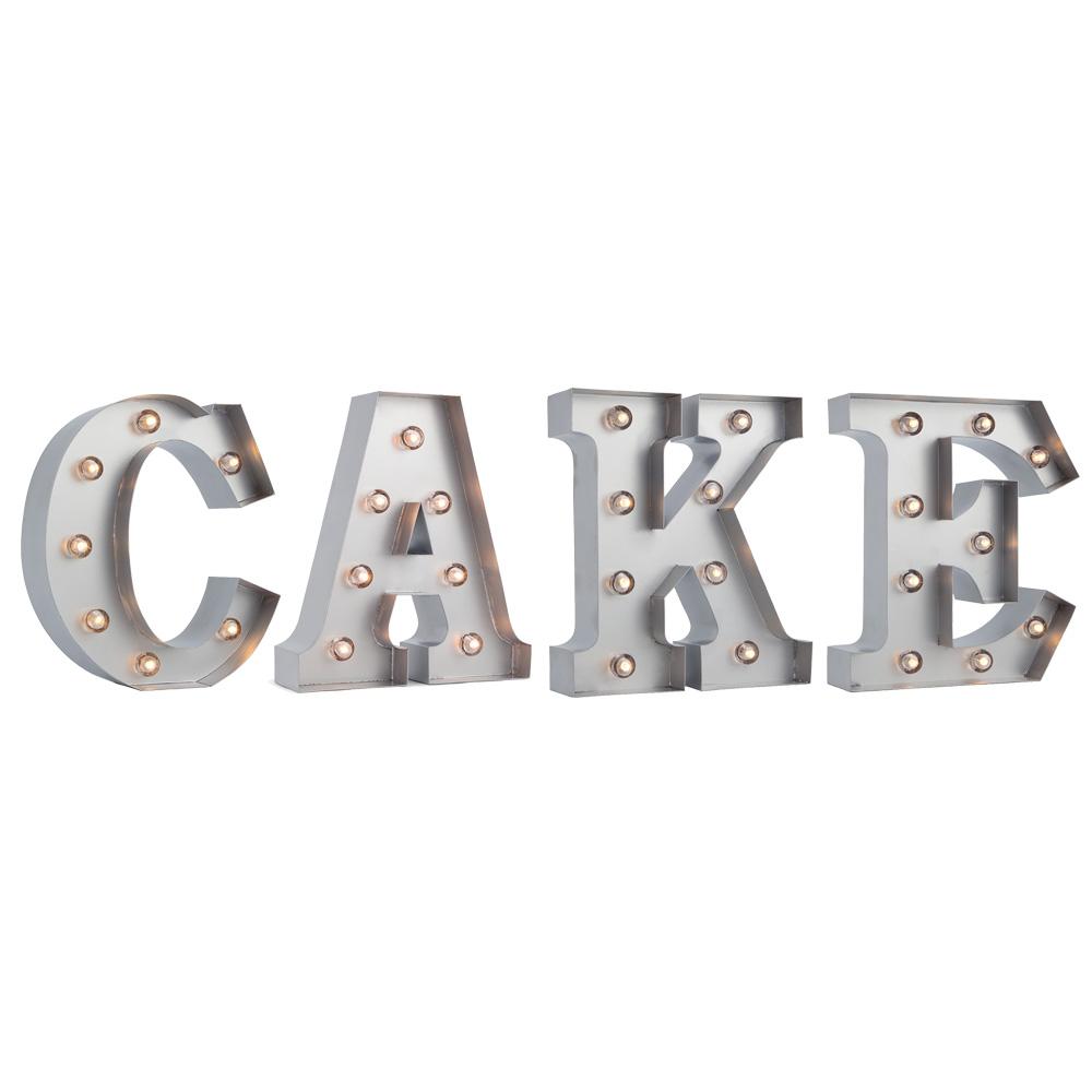  Silver Marquee Light Word 'Cake' LED Metal Sign (8 Inch, Battery Operated w/ Timer) - AsianImportStore.com - B2B Wholesale Lighting and Decor