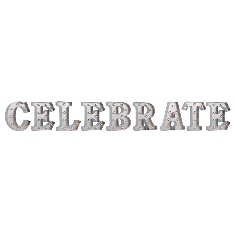  Silver Marquee Light Word 'Celebrate' LED Metal Sign (8 Inch, Battery Operated w/ Timer) - AsianImportStore.com - B2B Wholesale Lighting and Decor