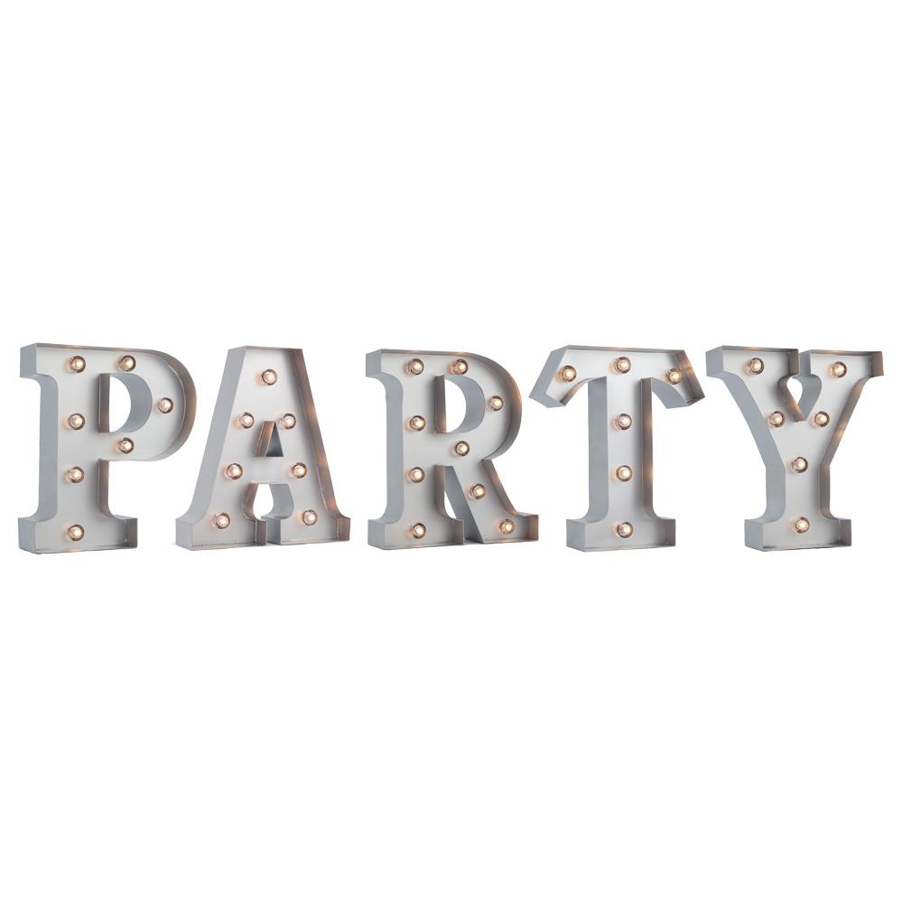  Silver Marquee Light Word 'Party' LED Metal Sign (8 Inch, Battery Operated w/ Timer) - AsianImportStore.com - B2B Wholesale Lighting and Decor