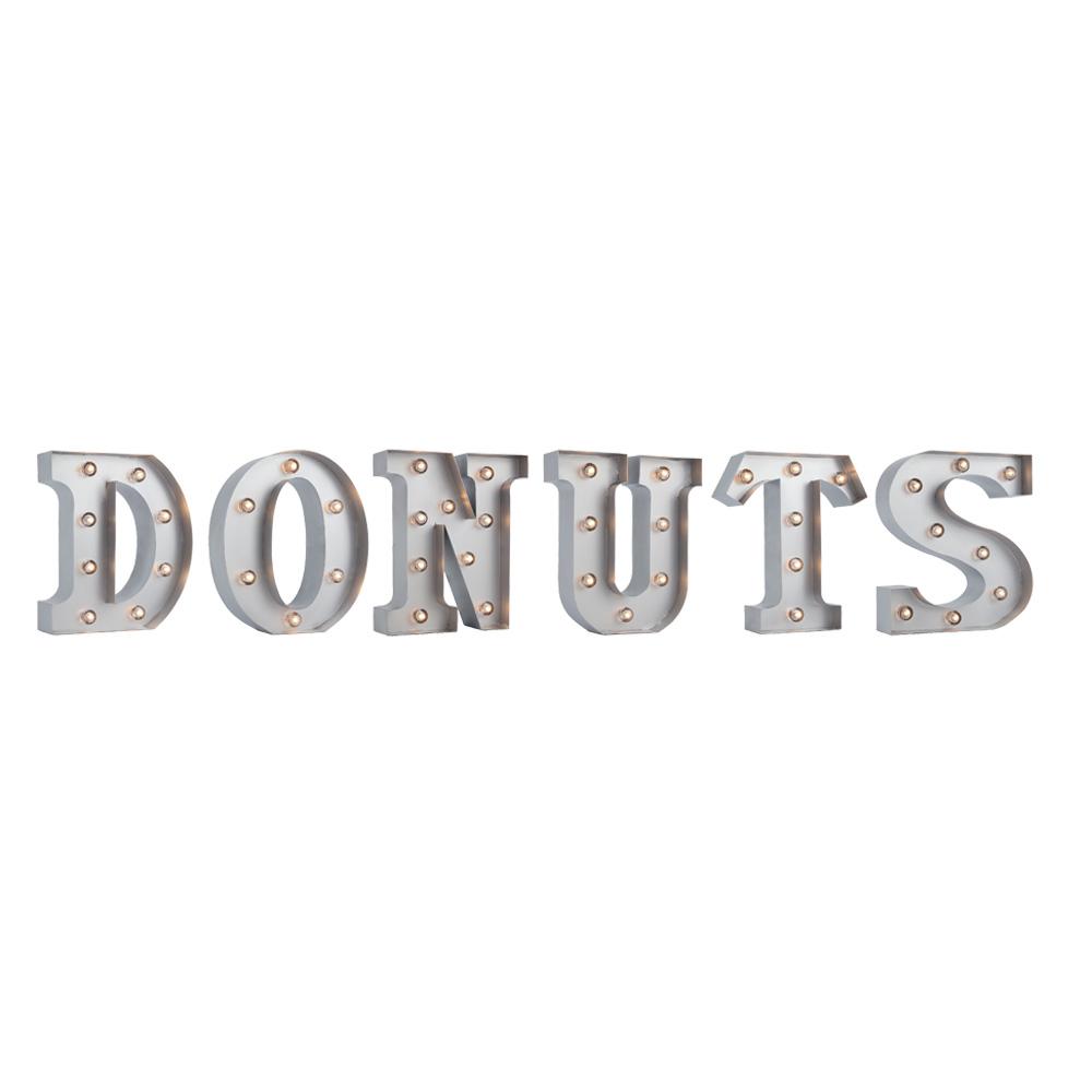  Silver Marquee Light 'DONUTS' LED Metal Sign (8 Inch, Battery Operated w/ Timer) - AsianImportStore.com - B2B Wholesale Lighting and Decor