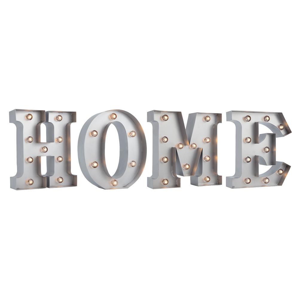  Silver Marquee Light 'HOME' LED Metal Sign (8 Inch, Battery Operated w/ Timer) - AsianImportStore.com - B2B Wholesale Lighting and Decor