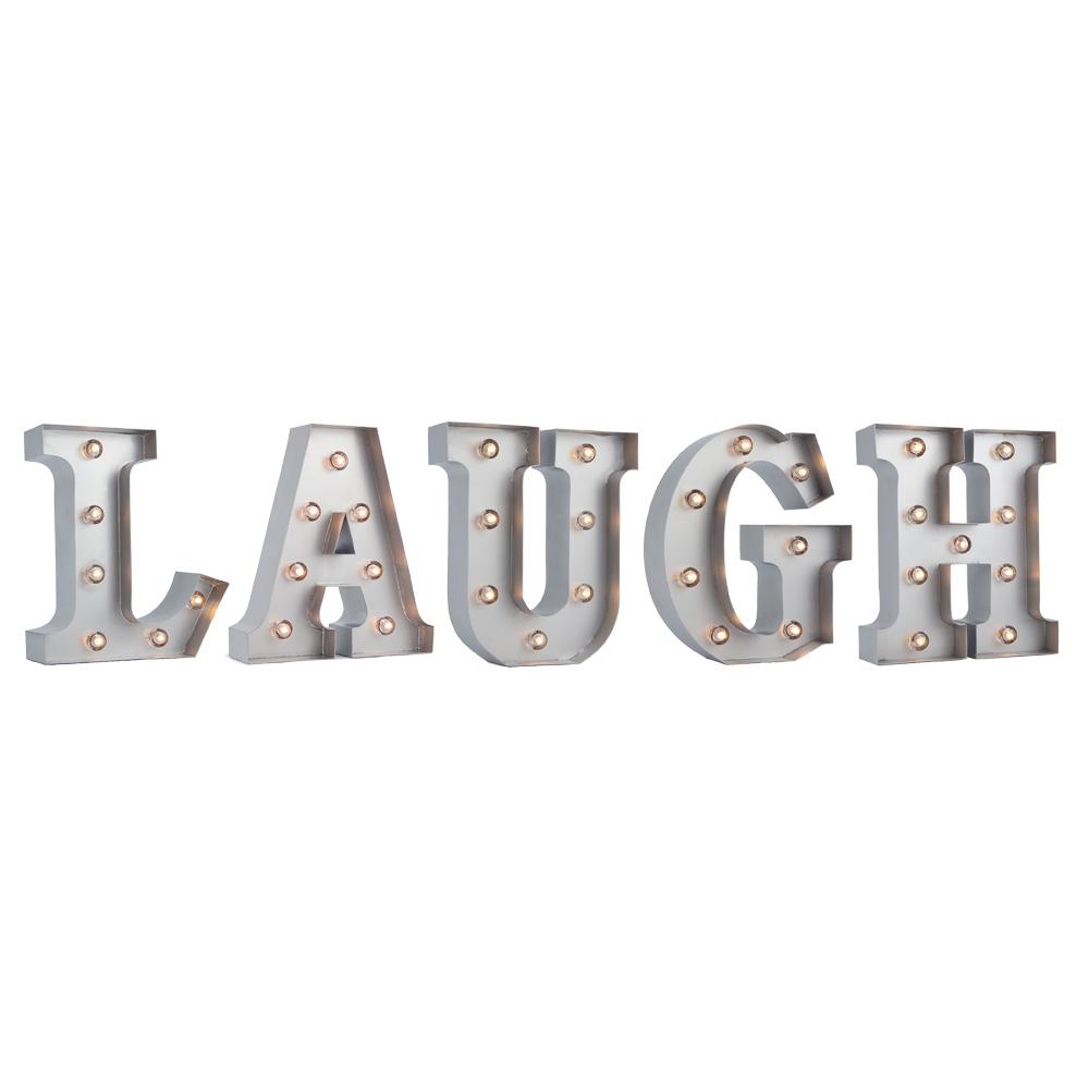  Silver Marquee Light Word 'Laugh' LED Metal Sign (8 Inch, Battery Operated w/ Timer) - AsianImportStore.com - B2B Wholesale Lighting and Decor