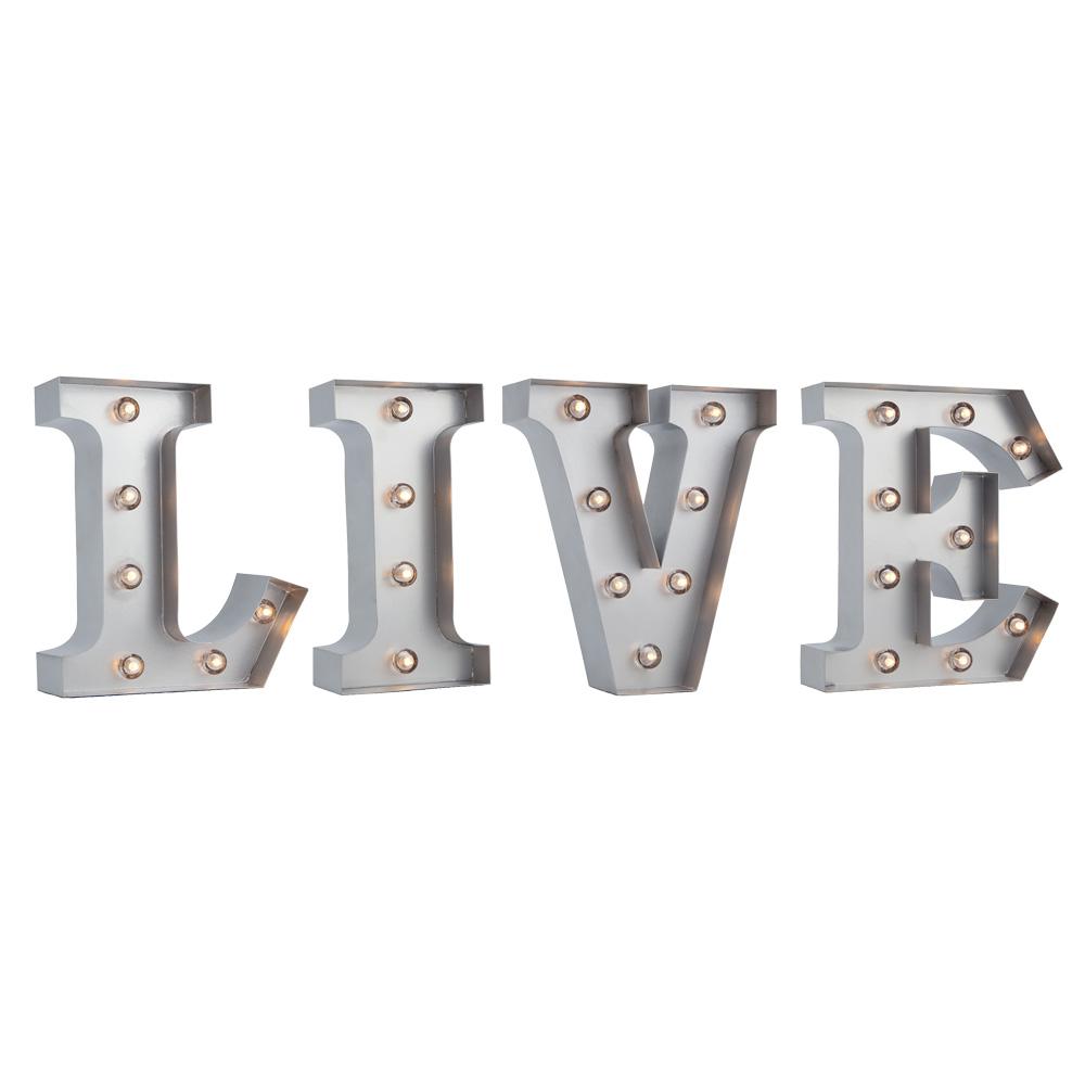 Silver Marquee Light 'LIVE' LED Metal Sign (8 Inch, Battery Operated w/ Timer) - AsianImportStore.com - B2B Wholesale Lighting and Decor