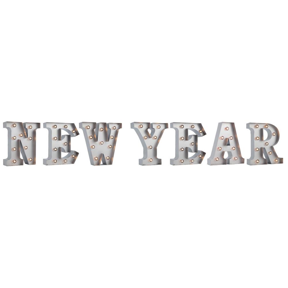  Silver Marquee Light 'NEW YEAR' LED Metal Sign (8 Inch, Battery Operated w/ Timer) - AsianImportStore.com - B2B Wholesale Lighting and Decor